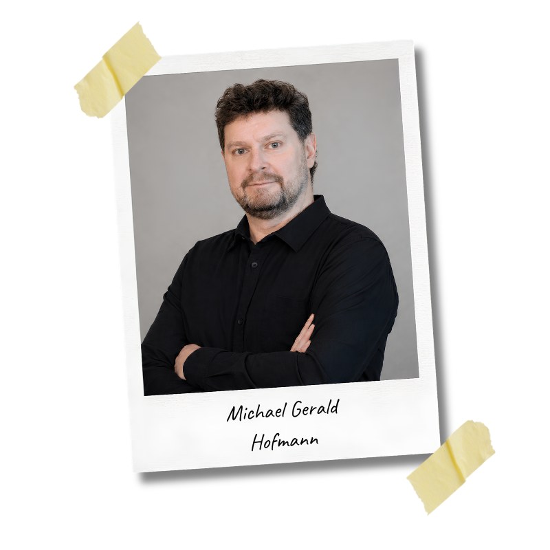 Porträt von Michael Gerald Hofmann mit Unterschrift